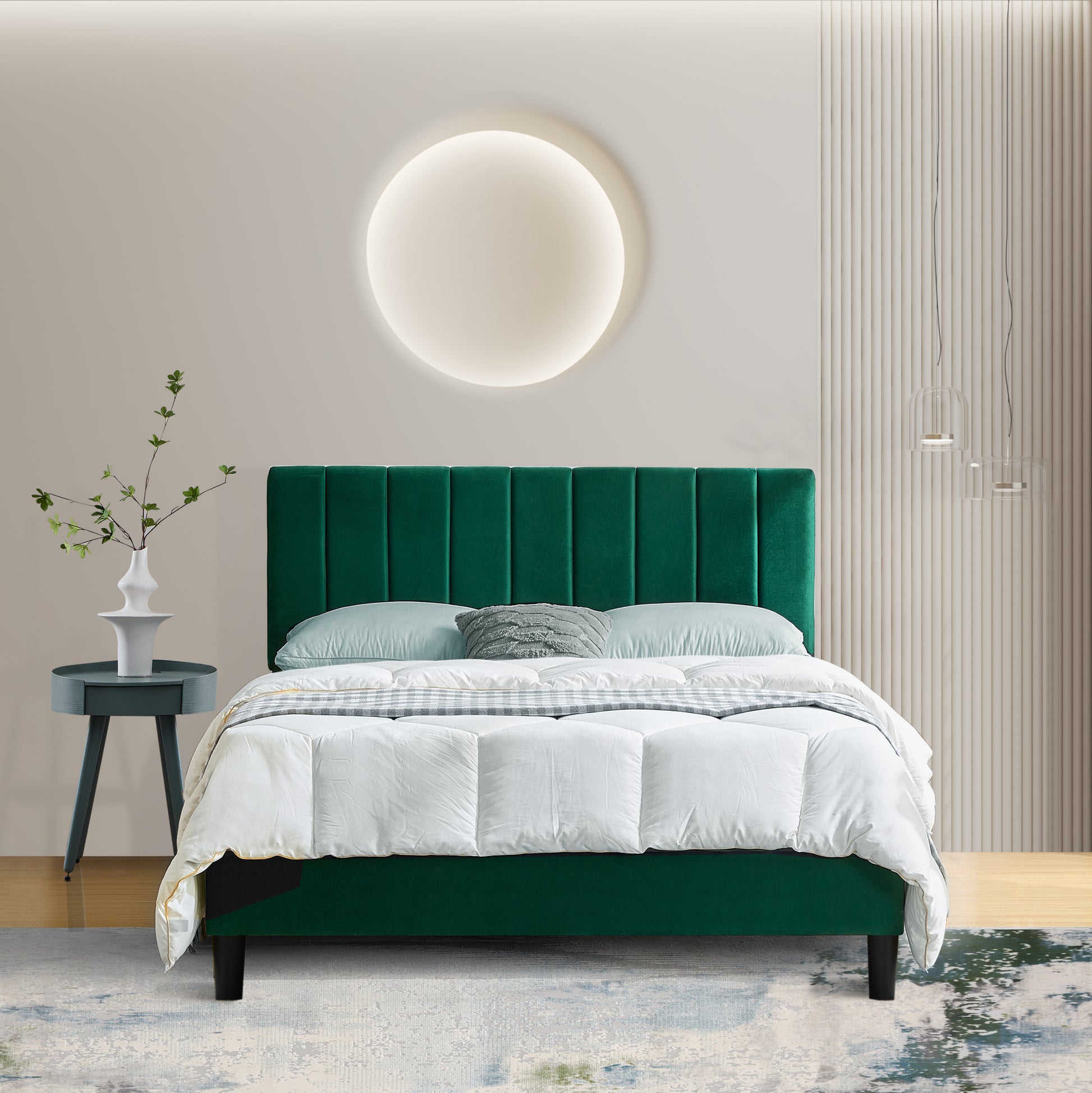 Full Size Frame Platform Bed with Upholstered green-wood