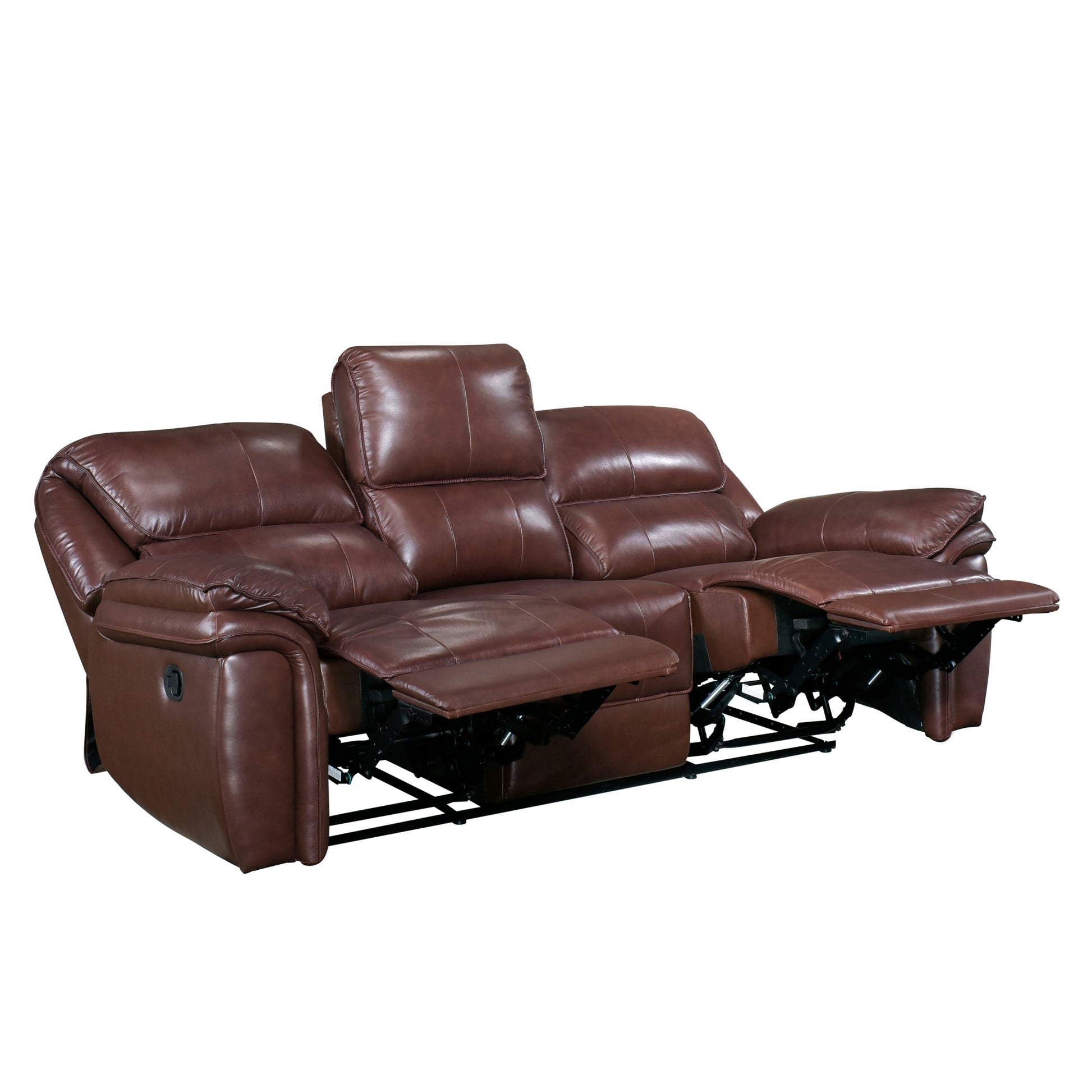 Double Reclining Sofa Brown Leather Luxurious Comfort brown-genuine leather-wood-primary living