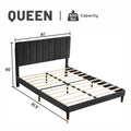 Queen Size Platform Bed with Upholstered Headboard and black-wood