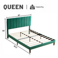 Queen Size Platform Bed with Upholstered Headboard and green-wood