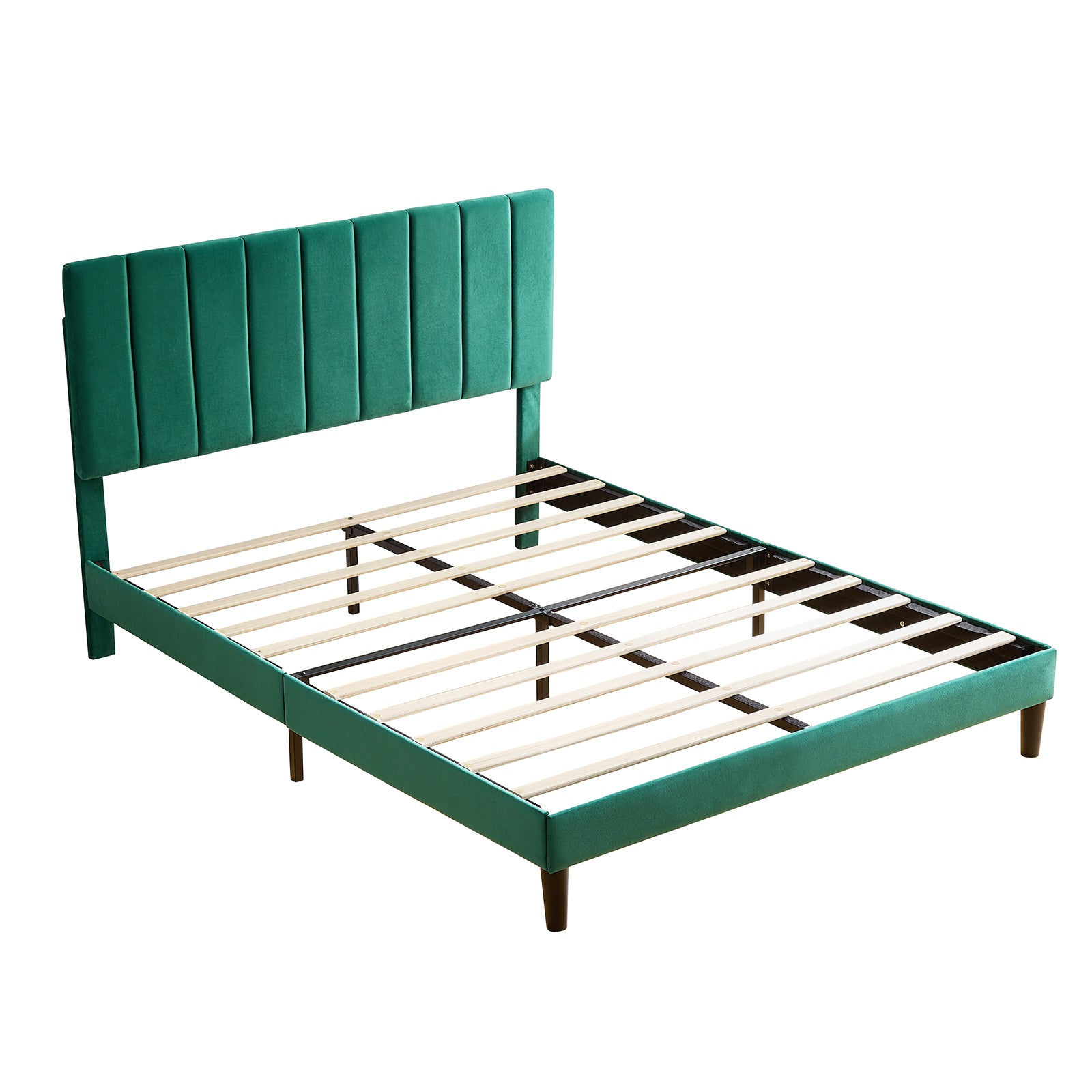 Full Size Frame Platform Bed with Upholstered green-wood