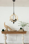 4 Light Wood Chandelier, Hanging Light Fixture with white-wood