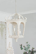 4 Light Wood Chandelier, Hanging Light Fixture with cream white-wood