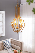 4 Light Metal Chandelier, Hanging Light Fixture with gold-iron