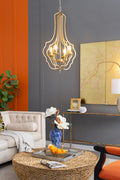 4 Light Metal Chandelier, Hanging Light Fixture with gold-iron