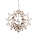 6 Light Wood Chandelier, Hanging Light Fixture with white-mdf