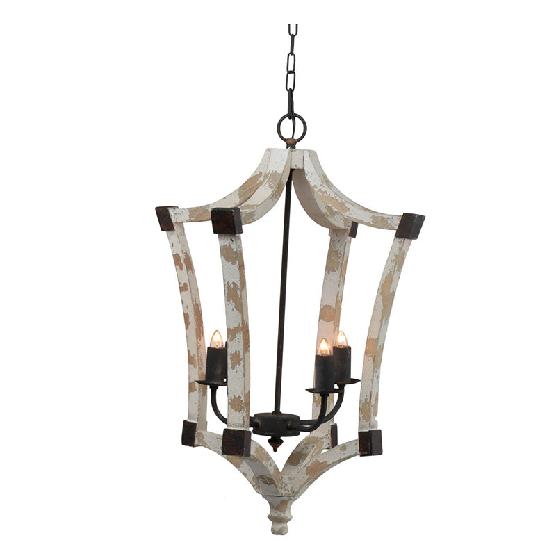 4 Light Wood Chandelier, Hanging Light Fixture with cream-wood