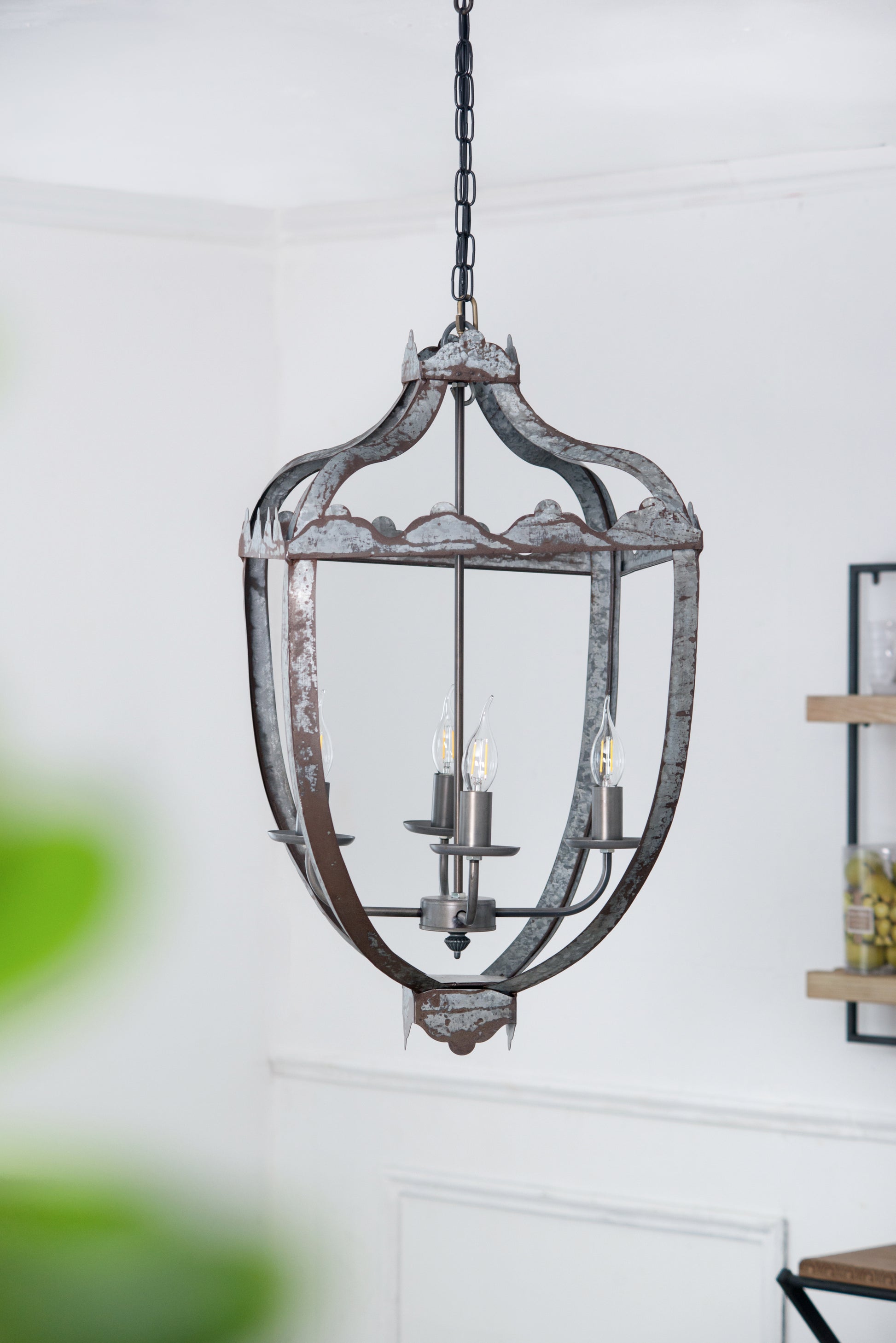 4 Light Metal Chandelier, Hanging Light Fixture with gray-iron