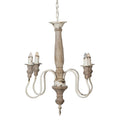 4 Light Wood Chandelier, Hanging Light Fixture with cream white-wood