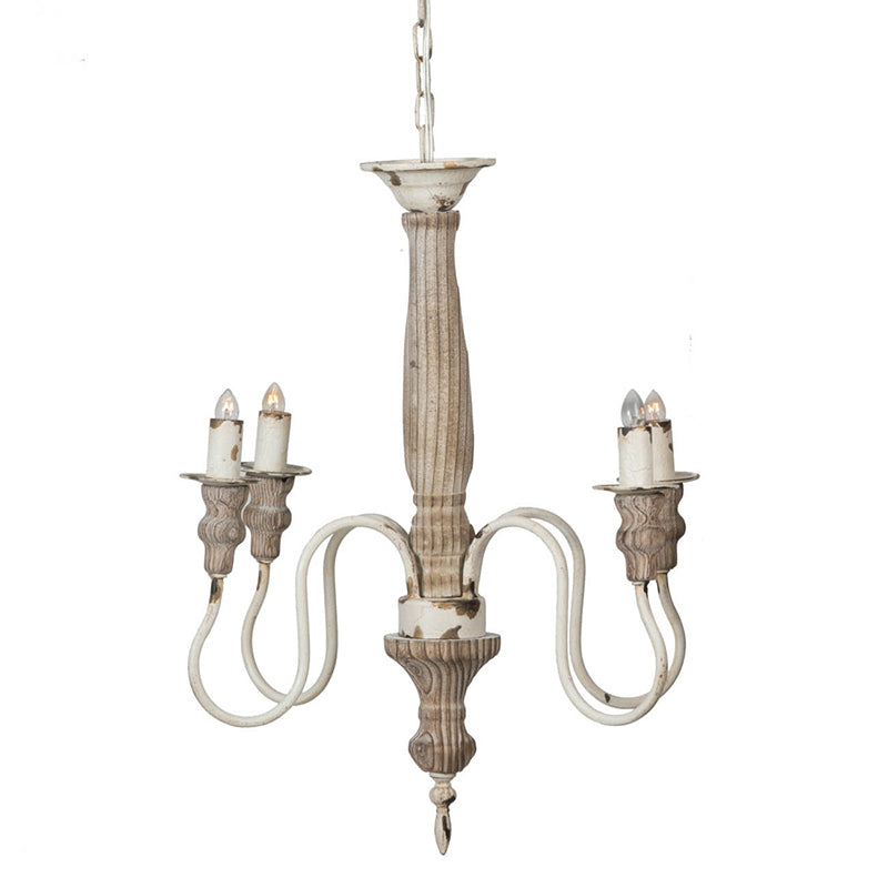 4 Light Wood Chandelier, Hanging Light Fixture with cream white-wood