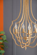 4 Light Metal Chandelier, Hanging Light Fixture with gold-iron