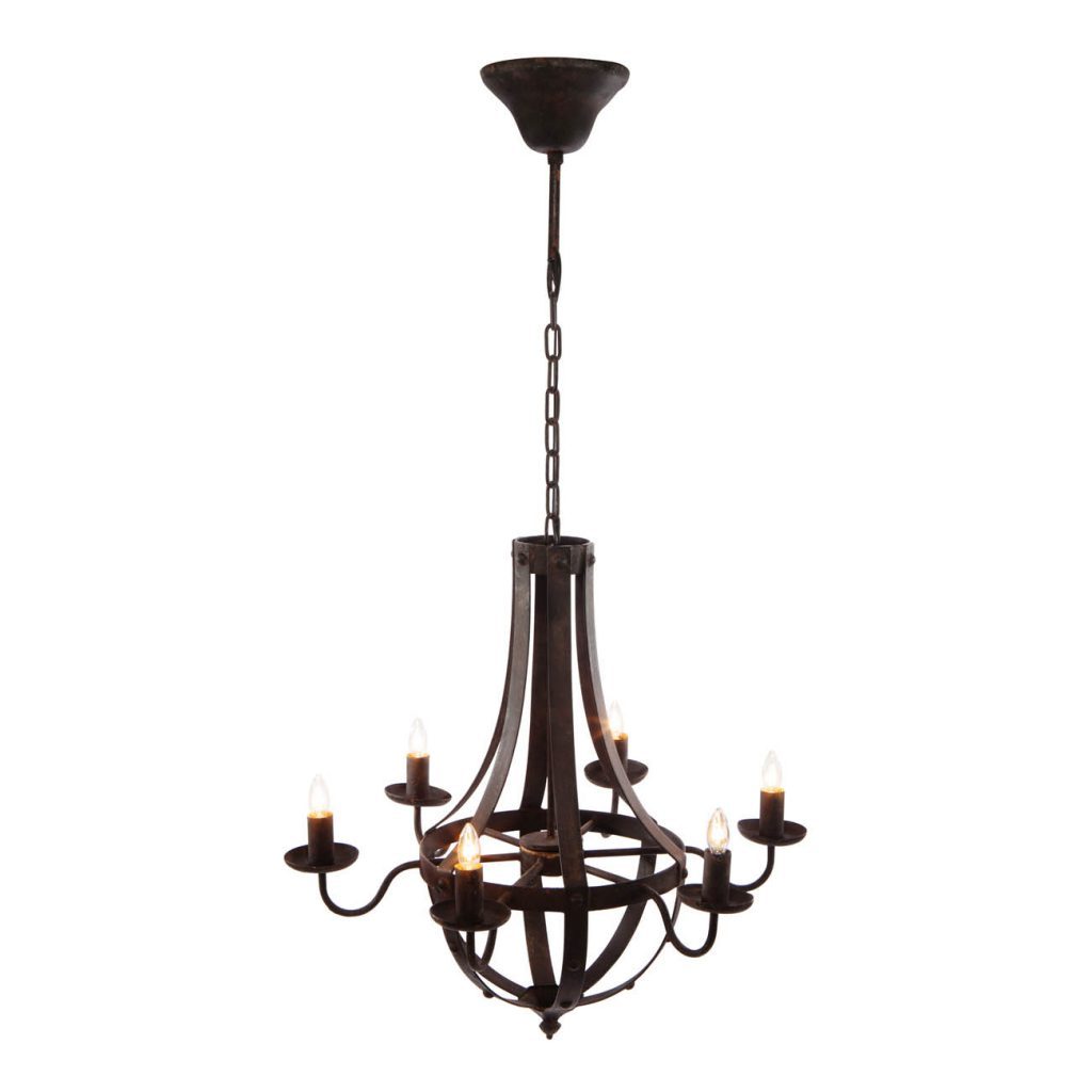 6 Light Metal Chandelier, Hanging Light Fixture with black-iron