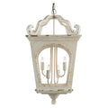 4 Light Wood Chandelier, Hanging Light Fixture with cream white-wood