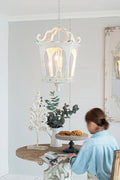 4 Light Wood Chandelier, Hanging Light Fixture with cream white-wood