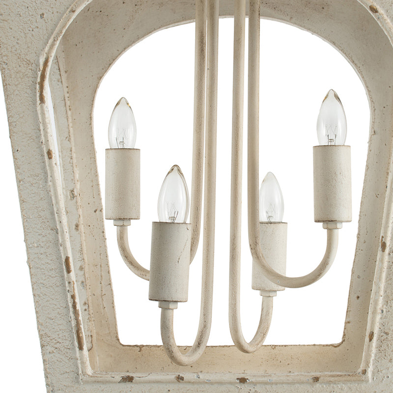 4 Light Wood Chandelier, Hanging Light Fixture with cream white-wood