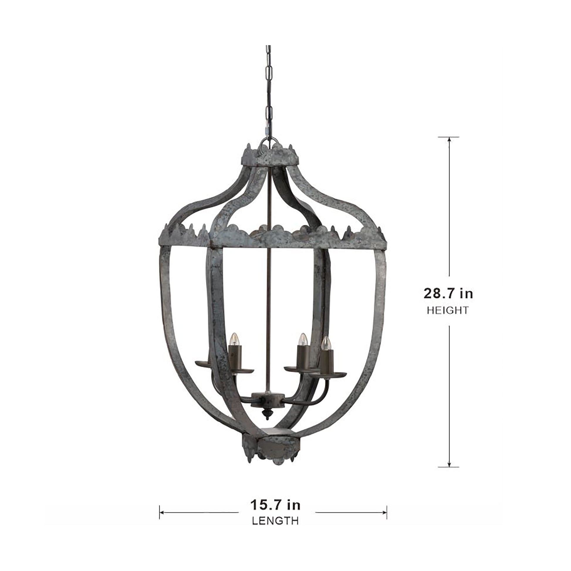 4 Light Metal Chandelier, Hanging Light Fixture with gray-iron