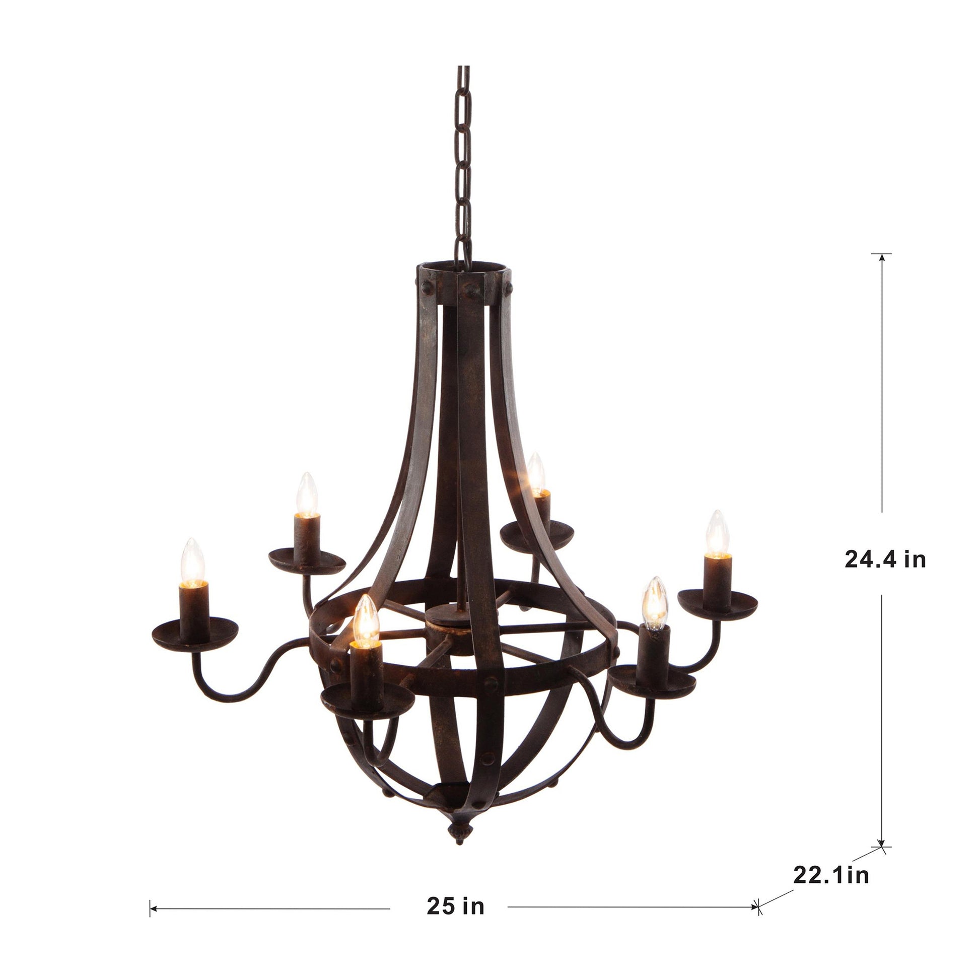 6 Light Metal Chandelier, Hanging Light Fixture with black-iron