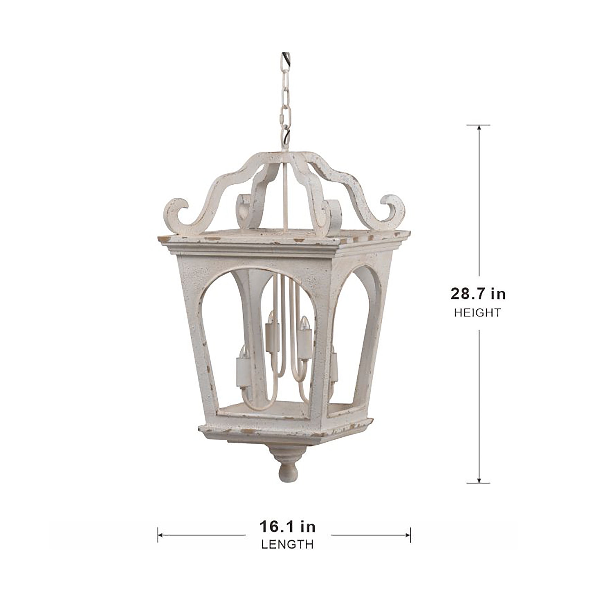 4 Light Wood Chandelier, Hanging Light Fixture with cream white-wood