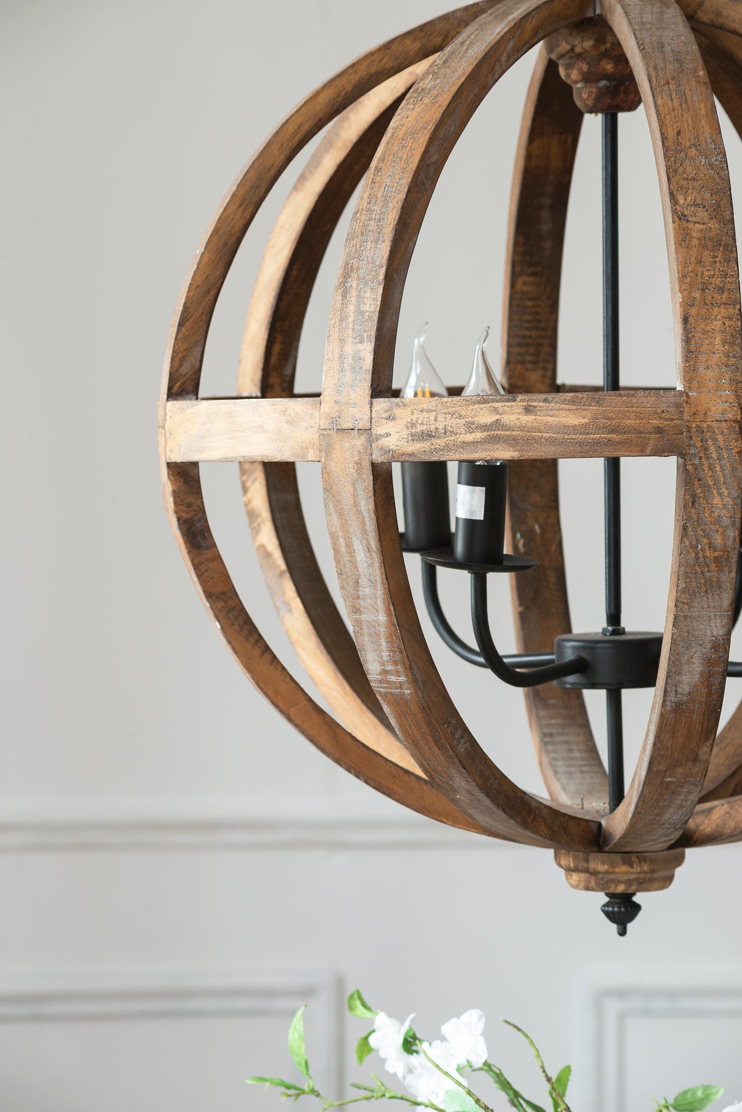 4 Light Wood Chandelier, Hanging Light Fixture with brown-wood