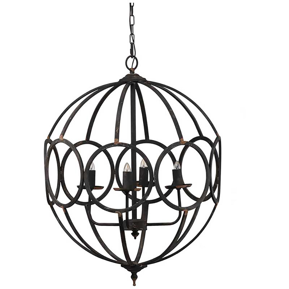 4 Light Metal Chandelier, Hanging Light Fixture with black-iron