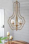 4 Light Metal Chandelier, Hanging Light Fixture with gold-iron