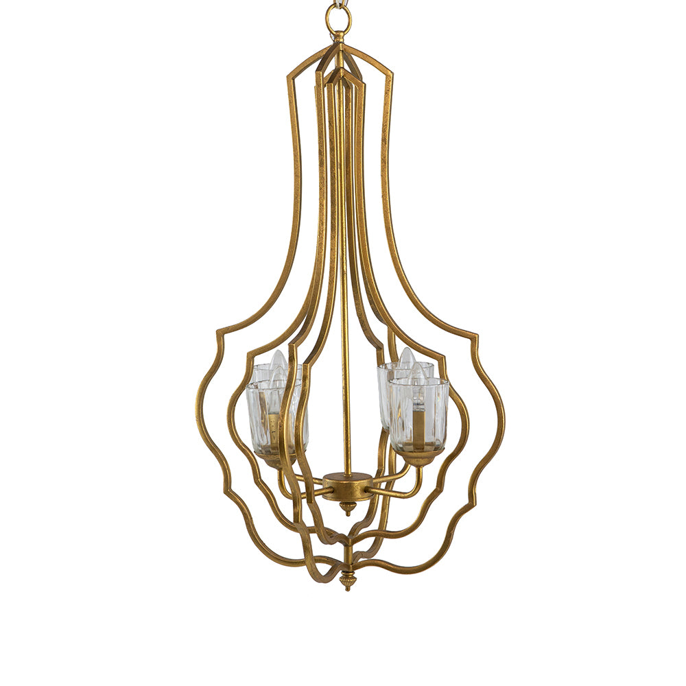 4 Light Metal Chandelier, Hanging Light Fixture with gold-iron