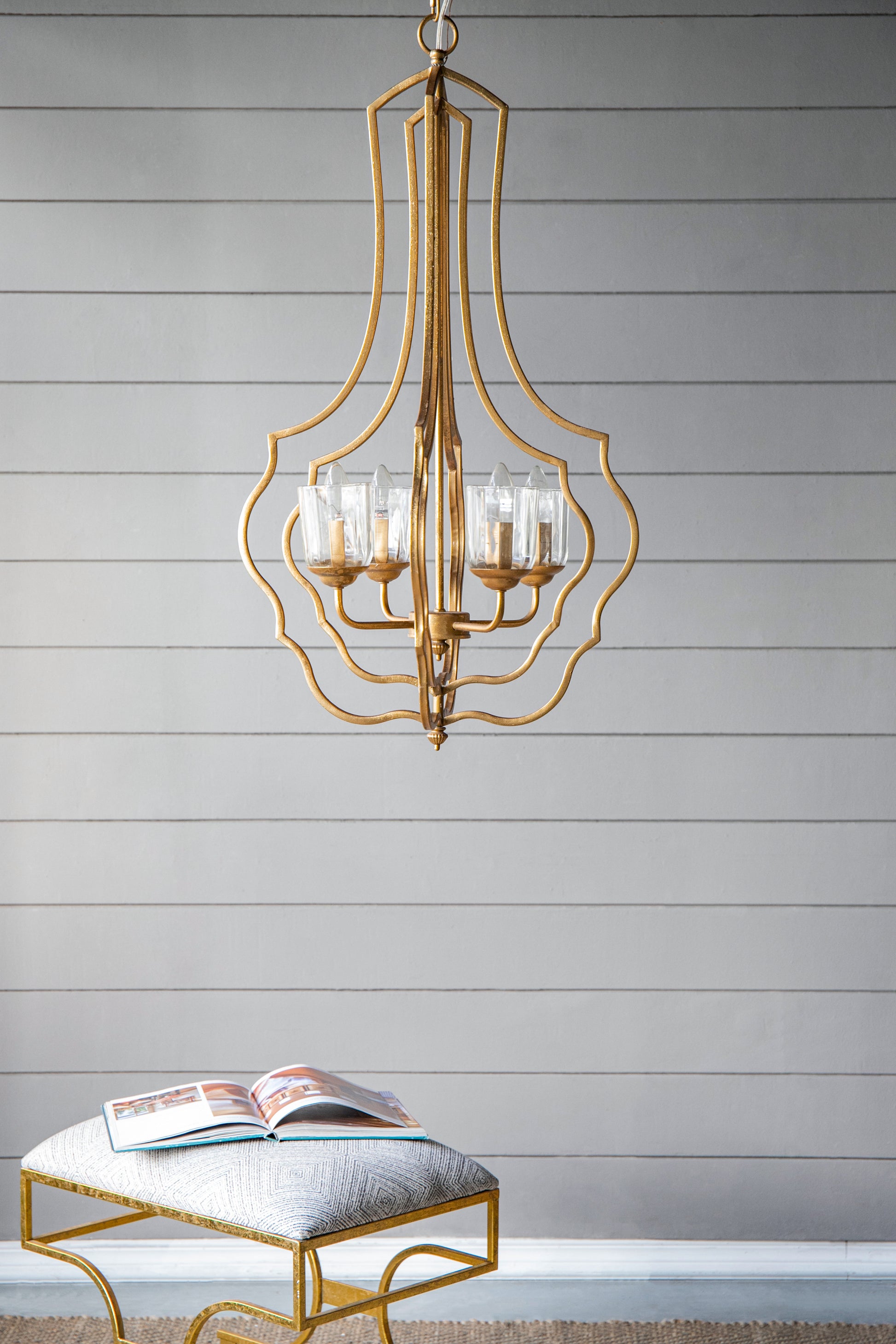 4 Light Metal Chandelier, Hanging Light Fixture with gold-iron