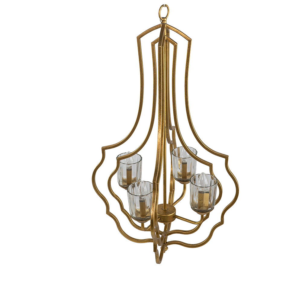 4 Light Metal Chandelier, Hanging Light Fixture with gold-iron