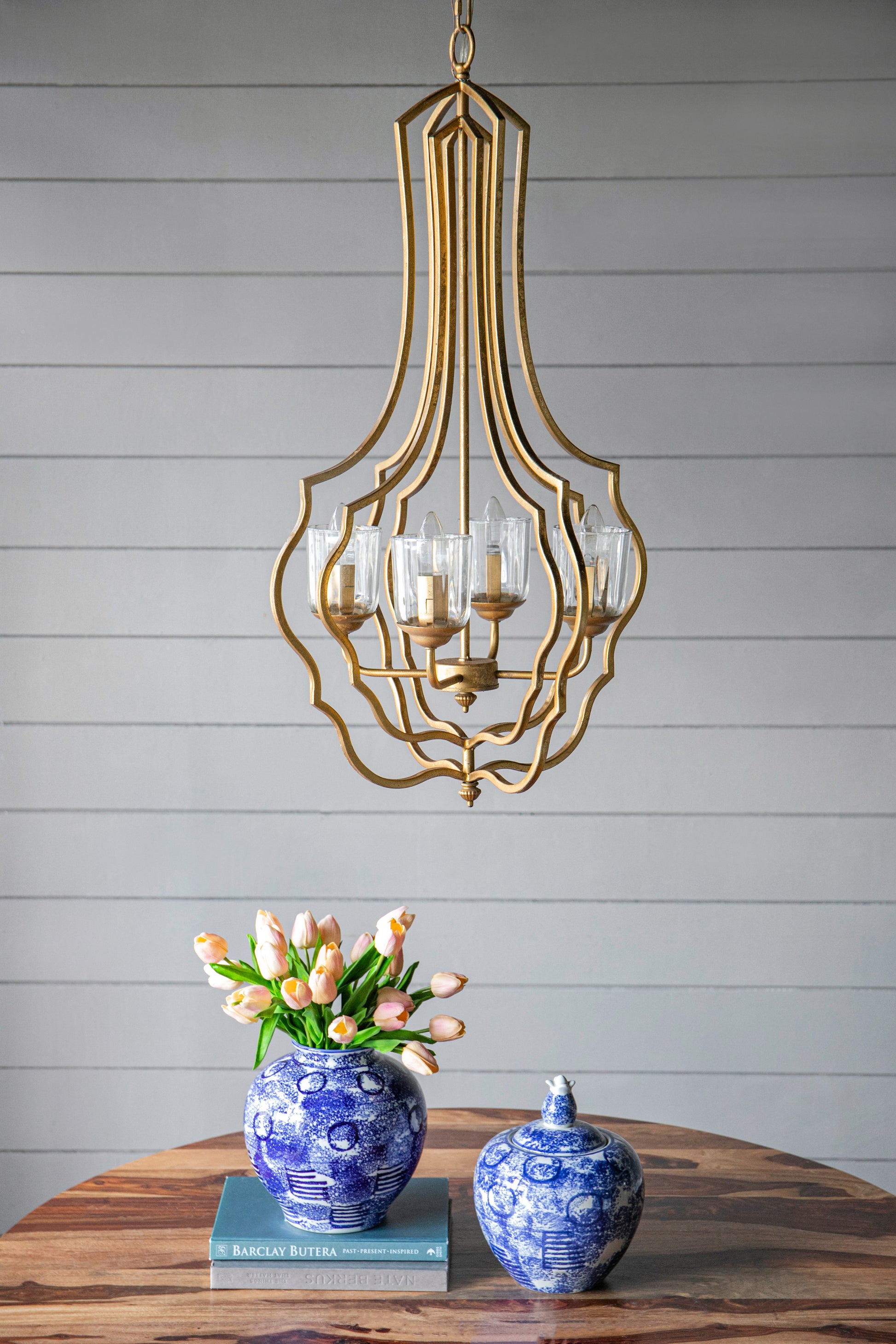 4 Light Metal Chandelier, Hanging Light Fixture with gold-iron