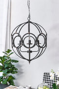 4 Light Metal Chandelier, Hanging Light Fixture with black-iron