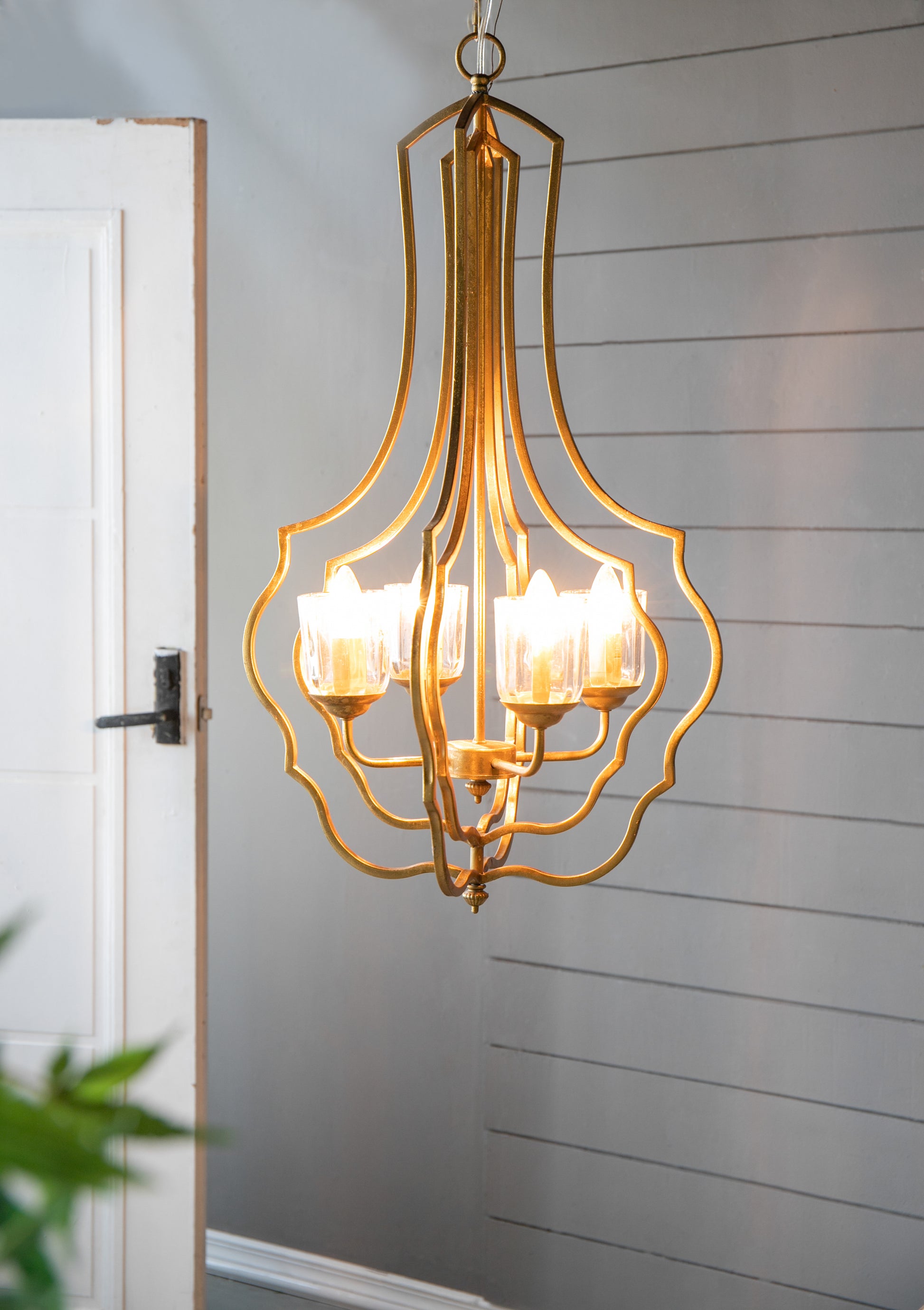 4 Light Metal Chandelier, Hanging Light Fixture with gold-iron