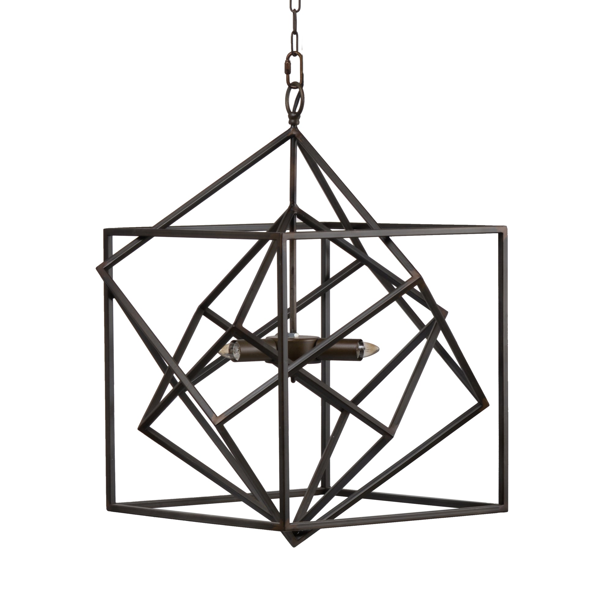 3 Light Metal Chandelier, Hanging Light Fixture with black-iron