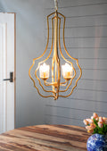 4 Light Metal Chandelier, Hanging Light Fixture with gold-iron