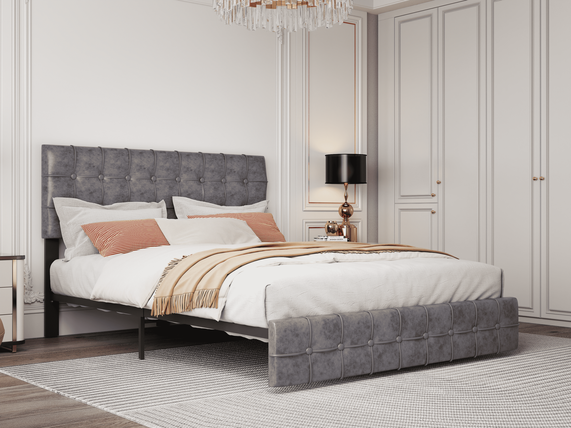 Queen Size Bed Frame, Modern Upholstered Platform