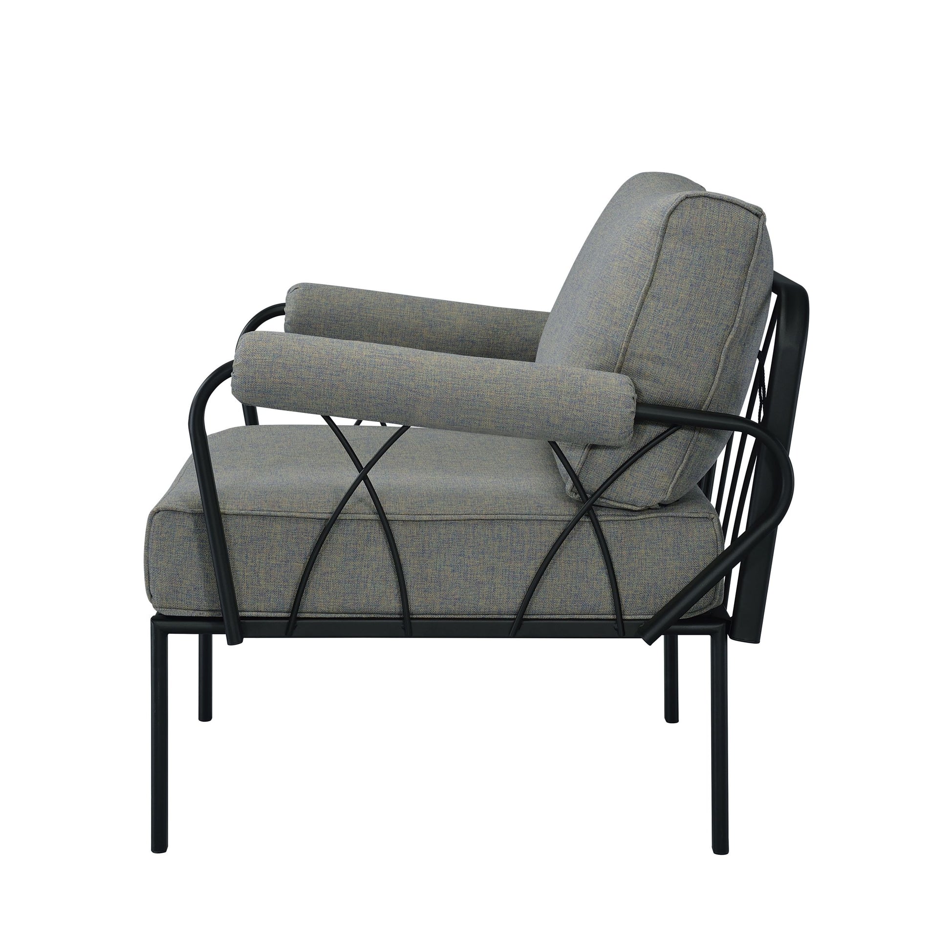 ACME Rajni Patio Arm Chair, Gray Fabric & Black Finish gray-fabric