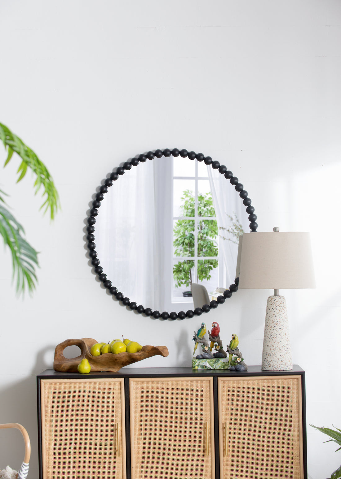 32" Circle Mirror With Metal Beaded Frame, Wall