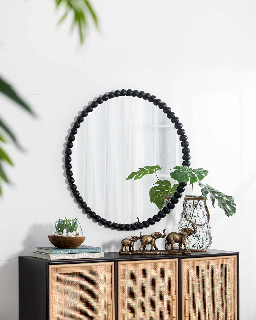 32" Circle Mirror With Metal Beaded Frame, Wall