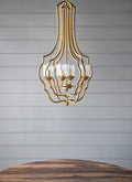 4 Light Metal Chandelier, Hanging Light Fixture with gold-iron