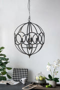 4 Light Metal Chandelier, Hanging Light Fixture with black-iron