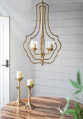 4 Light Metal Chandelier, Hanging Light Fixture with gold-iron