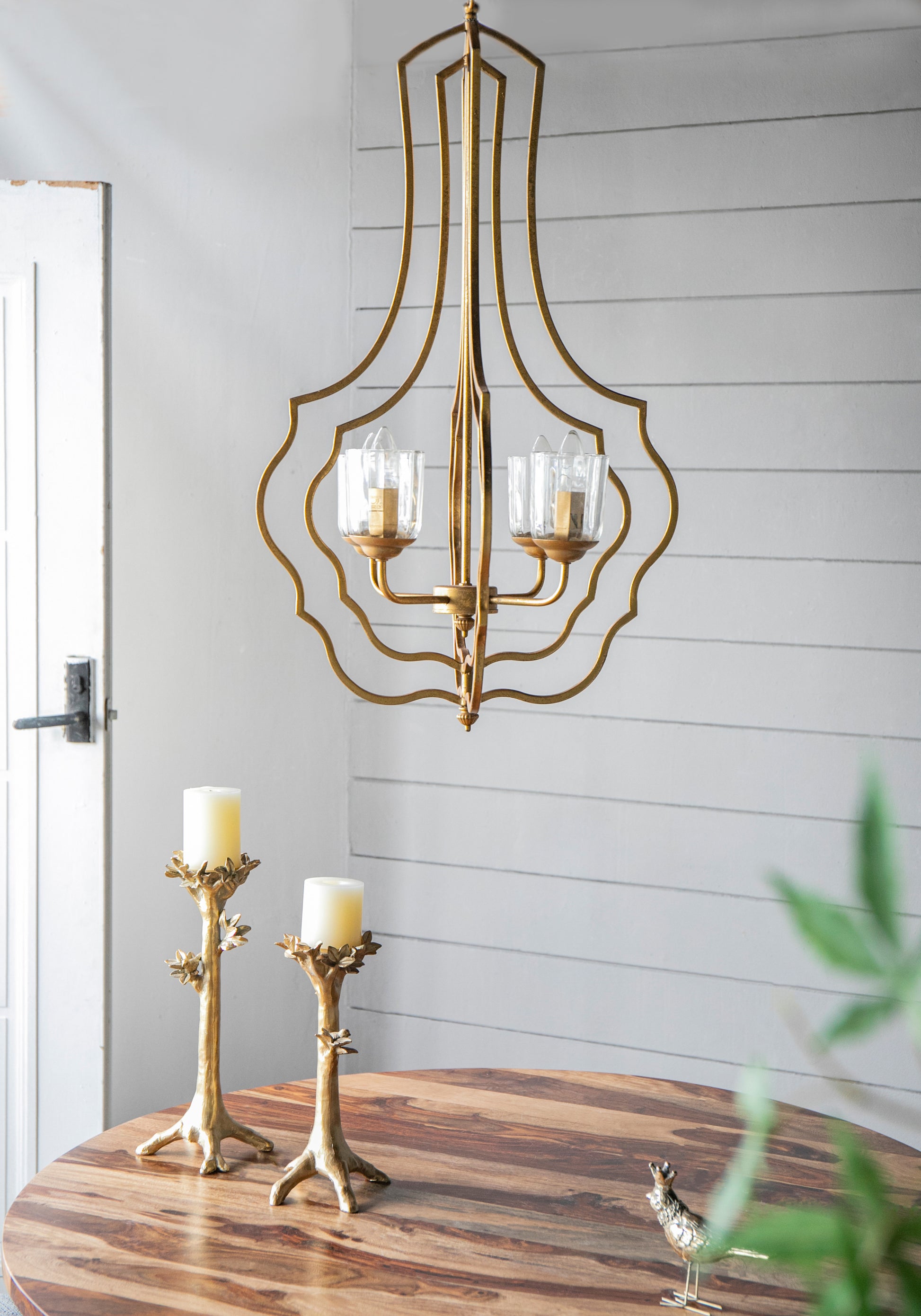 4 Light Metal Chandelier, Hanging Light Fixture with gold-iron