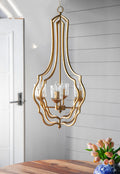 4 Light Metal Chandelier, Hanging Light Fixture with gold-iron