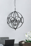 4 Light Metal Chandelier, Hanging Light Fixture with black-iron