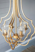 4 Light Metal Chandelier, Hanging Light Fixture with gold-iron