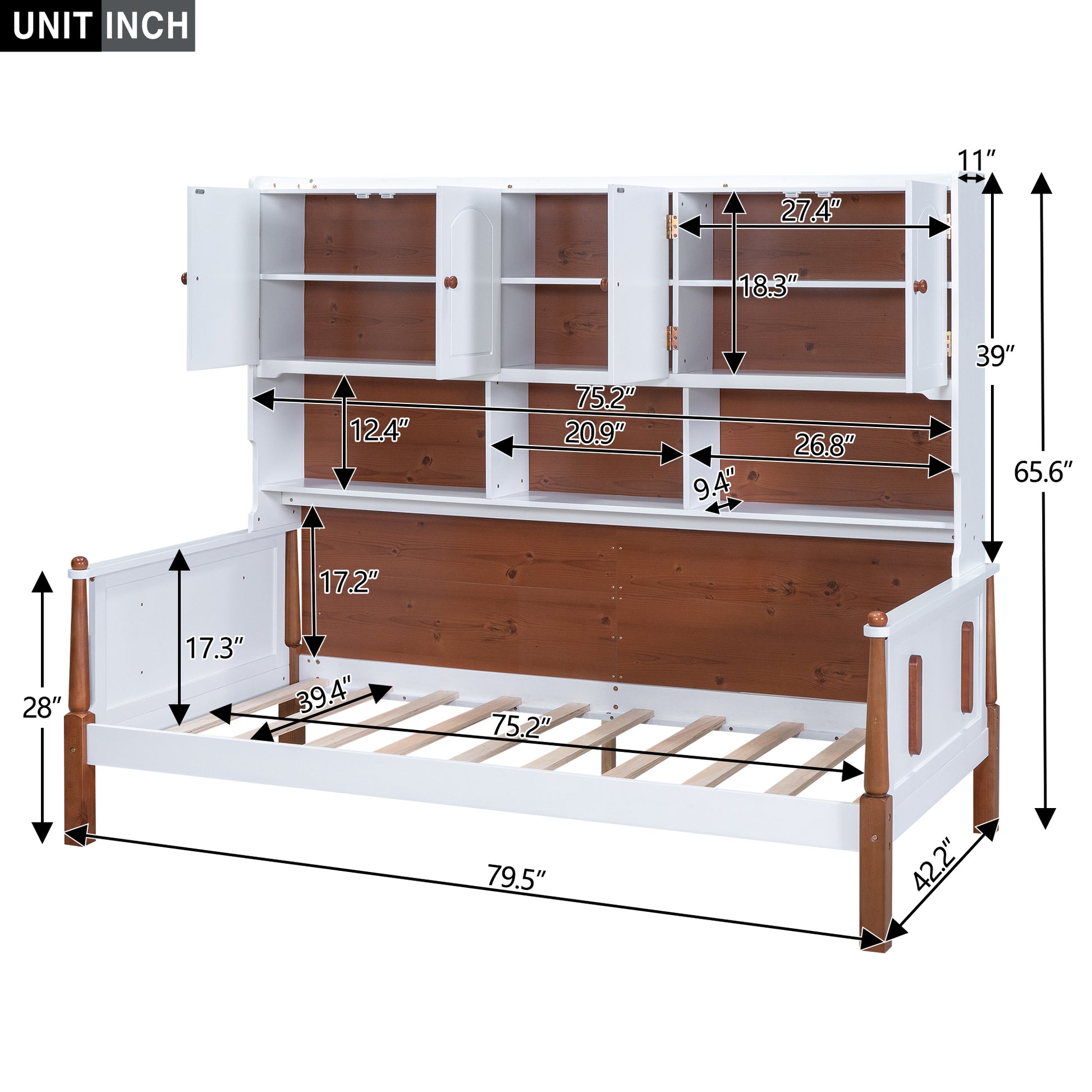 Twin Size Platform Bed With Multiple Storage,