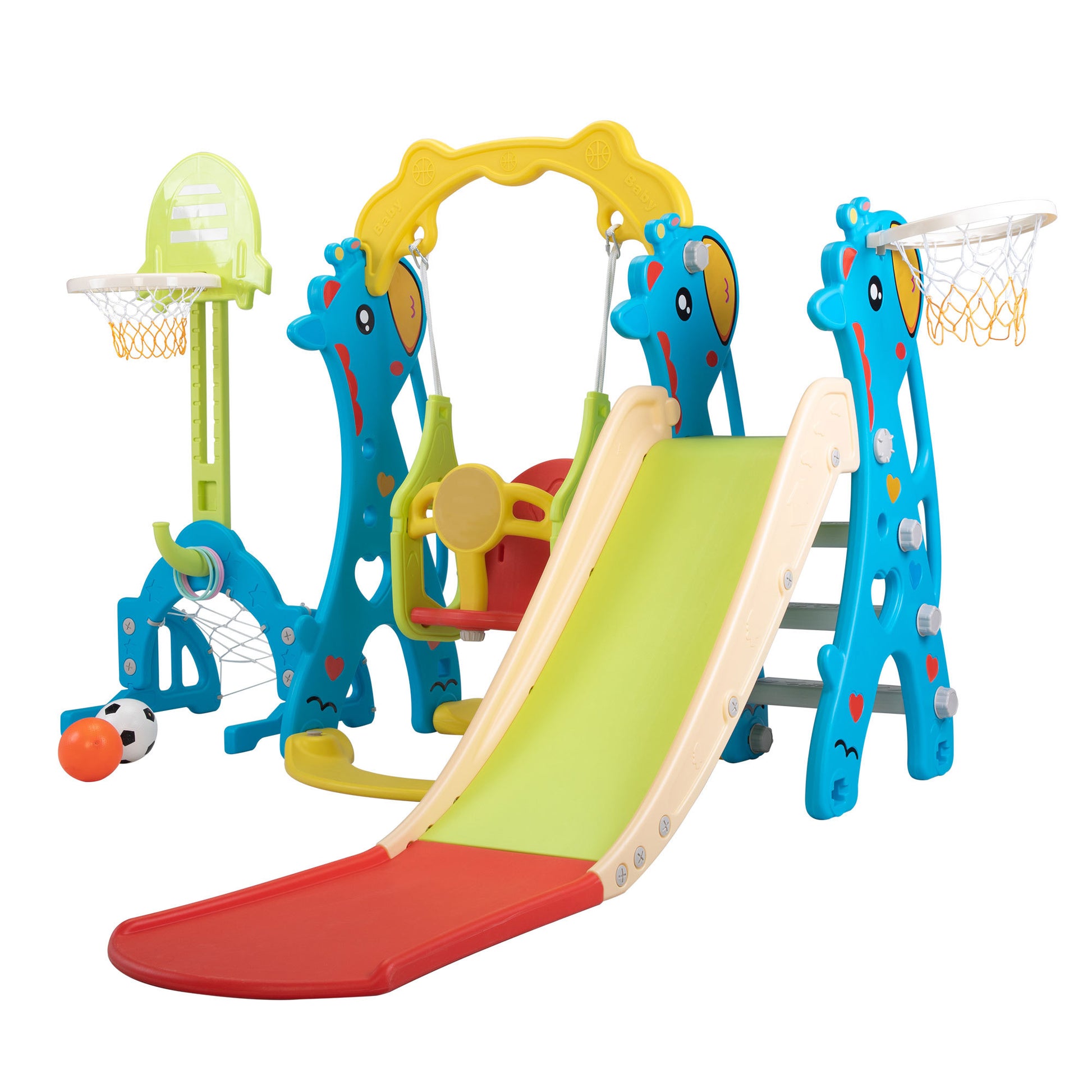 5 in 1 Slide and Swing Playing Set, Toddler Extra Long blue+yellow-hdpe