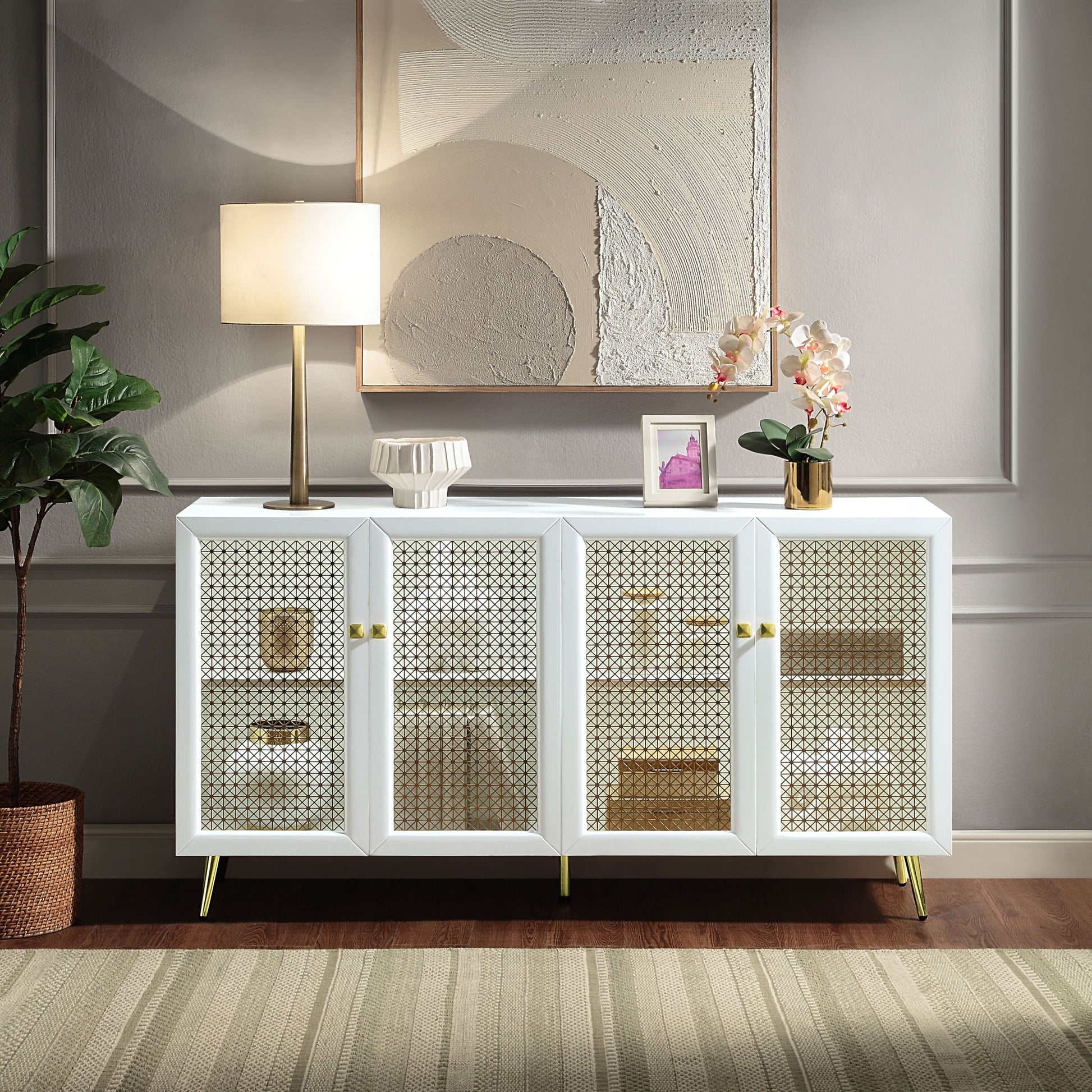 Acme Gaerwn Console Cabinet w Led, White High