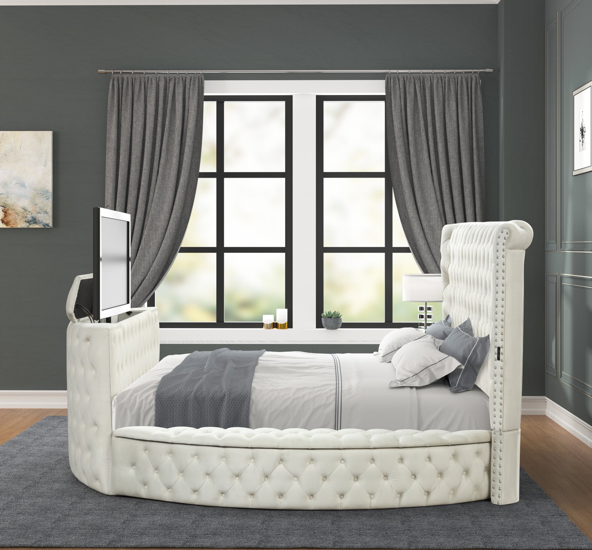 Maya Modern Style Crystal Tufted Queen Bed Made with box spring not