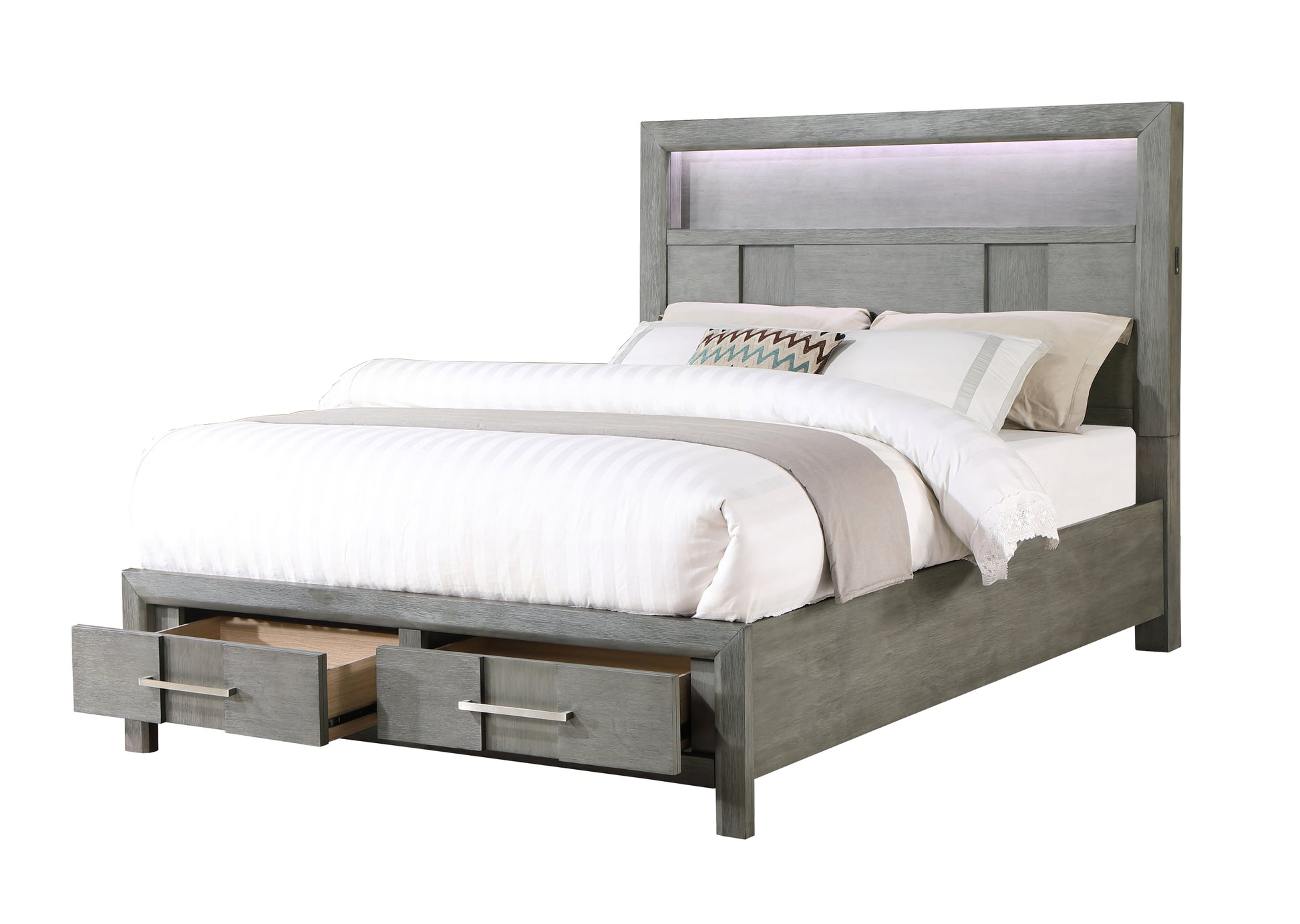 Kenzo Modern Style Full Bed Made with Wood & LED box spring not