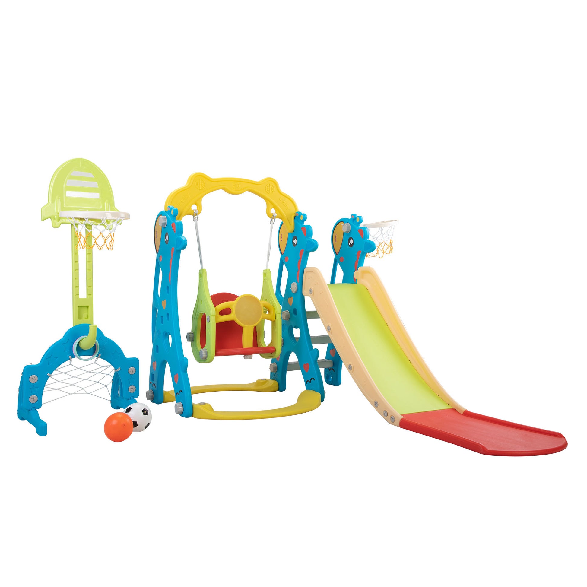 5 in 1 Slide and Swing Playing Set, Toddler Extra Long blue+yellow-hdpe